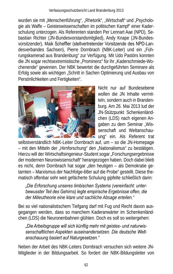 Seite 64 des Verfassungsschutzbericht 2013 Brandenburg