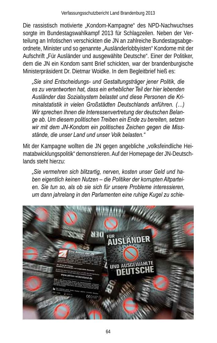 Seite 66 des Verfassungsschutzbericht 2013 Brandenburg