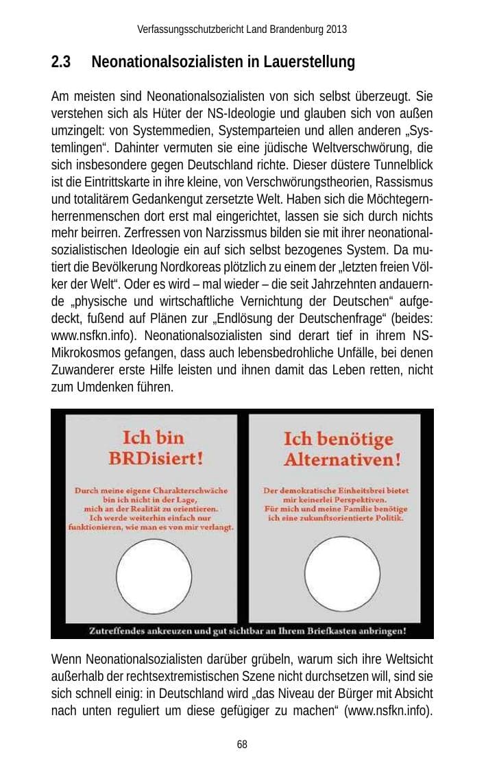 Seite 70 des Verfassungsschutzbericht 2013 Brandenburg