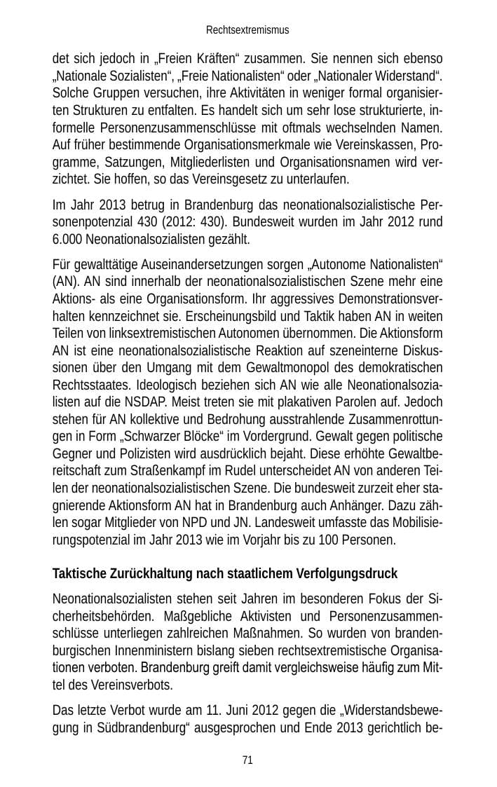 Seite 73 des Verfassungsschutzbericht 2013 Brandenburg