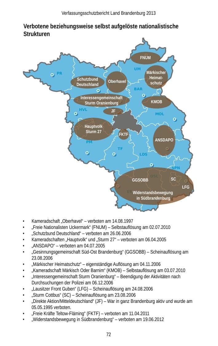 Seite 74 des Verfassungsschutzbericht 2013 Brandenburg