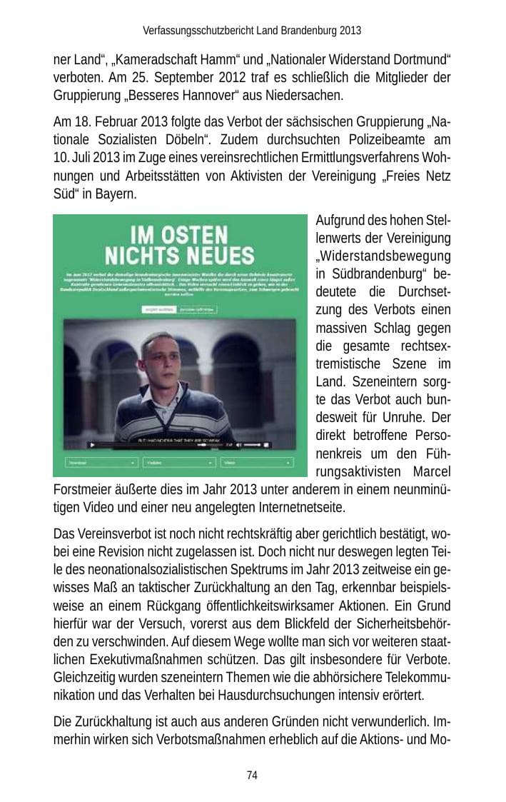 Seite 76 des Verfassungsschutzbericht 2013 Brandenburg