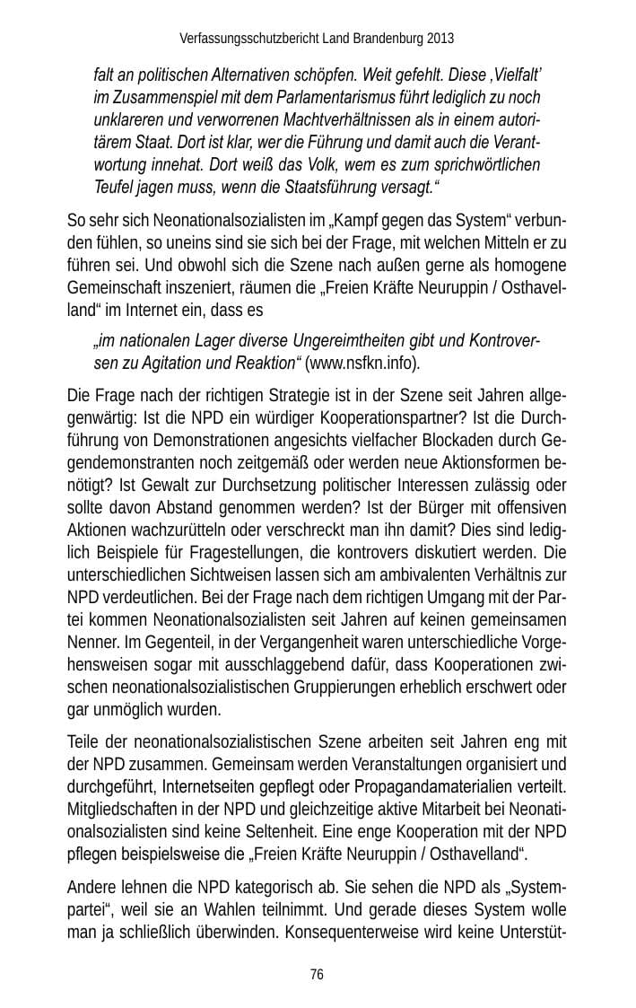 Seite 78 des Verfassungsschutzbericht 2013 Brandenburg