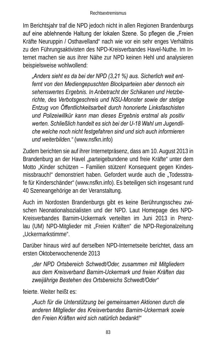 Seite 85 des Verfassungsschutzbericht 2013 Brandenburg