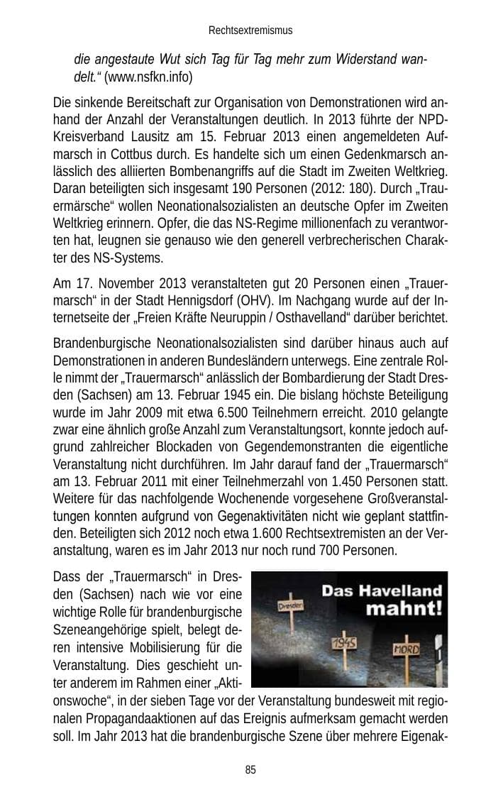 Seite 87 des Verfassungsschutzbericht 2013 Brandenburg
