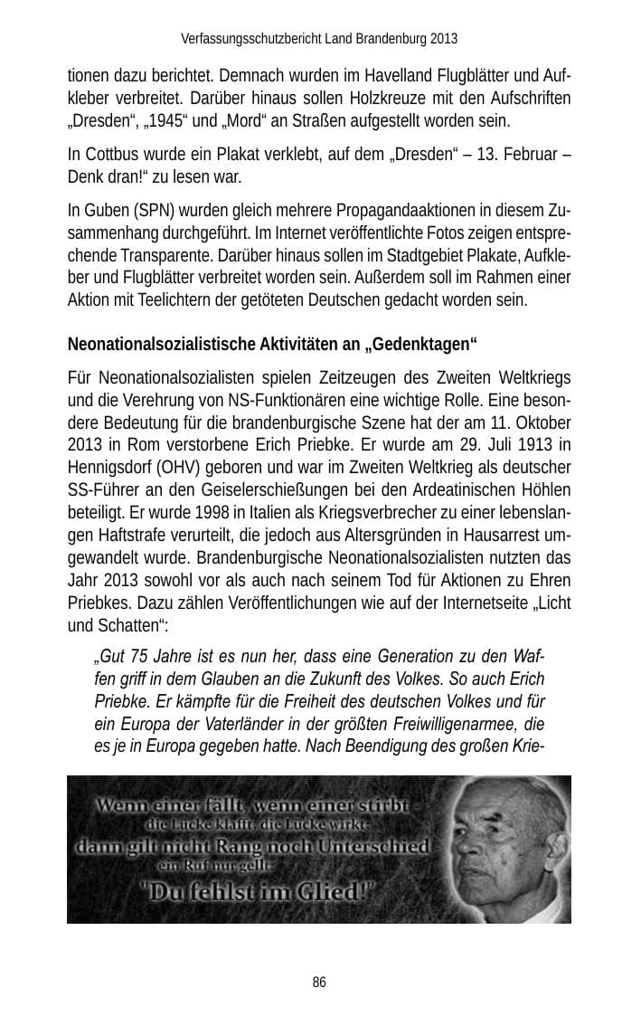 Seite 88 des Verfassungsschutzbericht 2013 Brandenburg