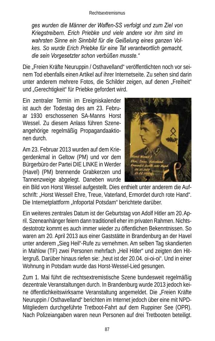 Seite 89 des Verfassungsschutzbericht 2013 Brandenburg