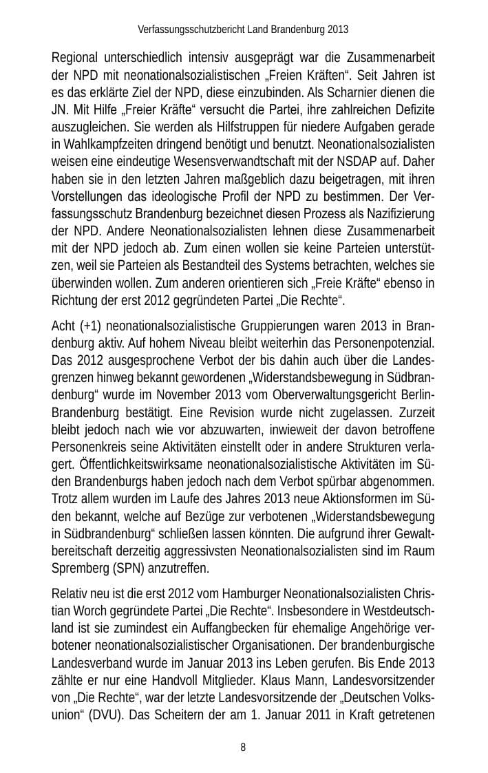 Seite 10 des Verfassungsschutzbericht 2013 Brandenburg
