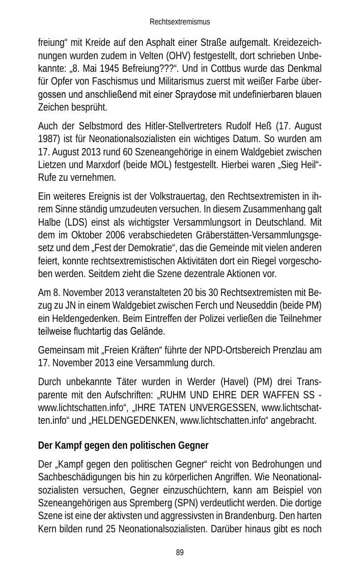 Seite 91 des Verfassungsschutzbericht 2013 Brandenburg