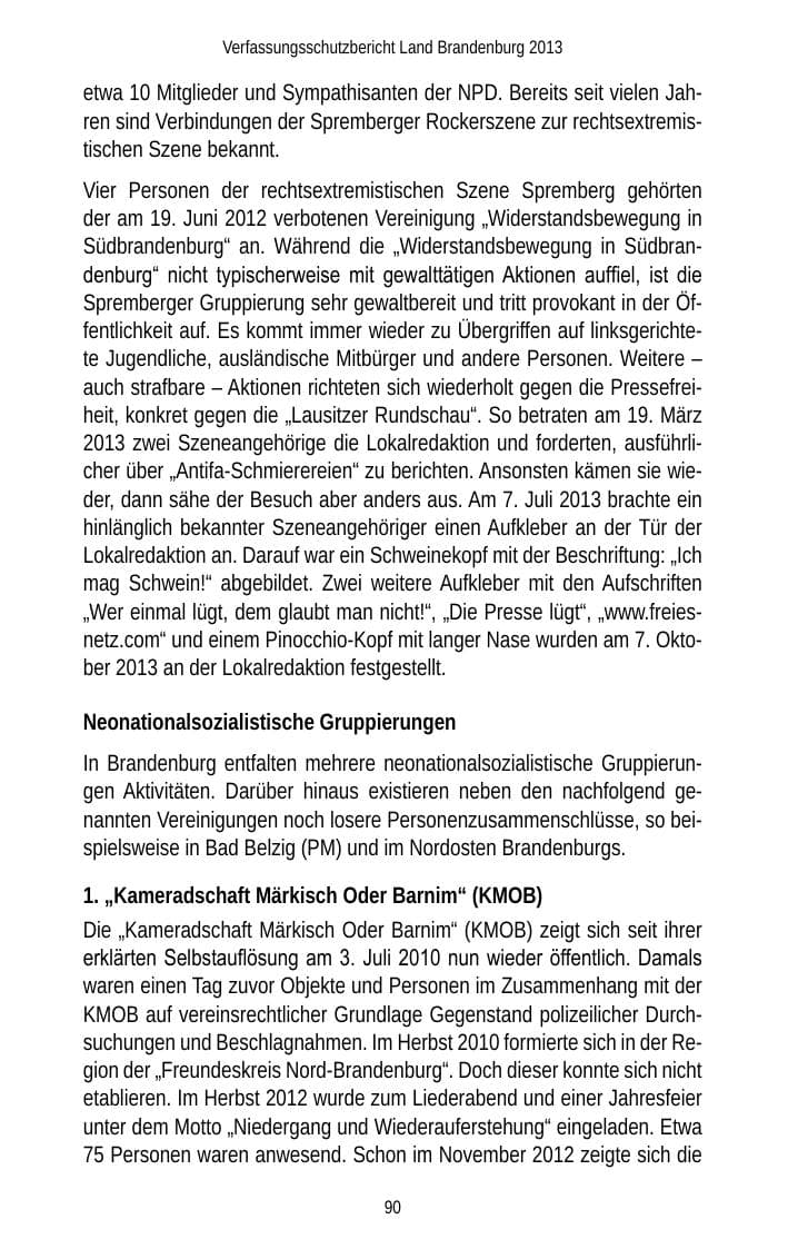 Seite 92 des Verfassungsschutzbericht 2013 Brandenburg