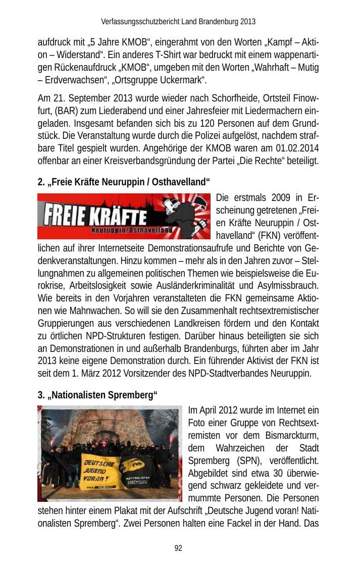 Seite 94 des Verfassungsschutzbericht 2013 Brandenburg