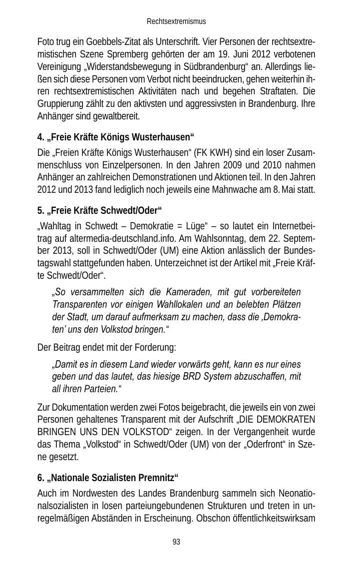Seite 95 des Verfassungsschutzbericht 2013 Brandenburg