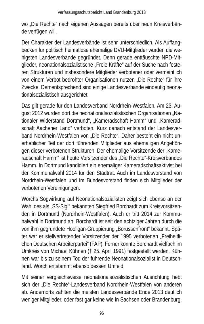 Seite 98 des Verfassungsschutzbericht 2013 Brandenburg