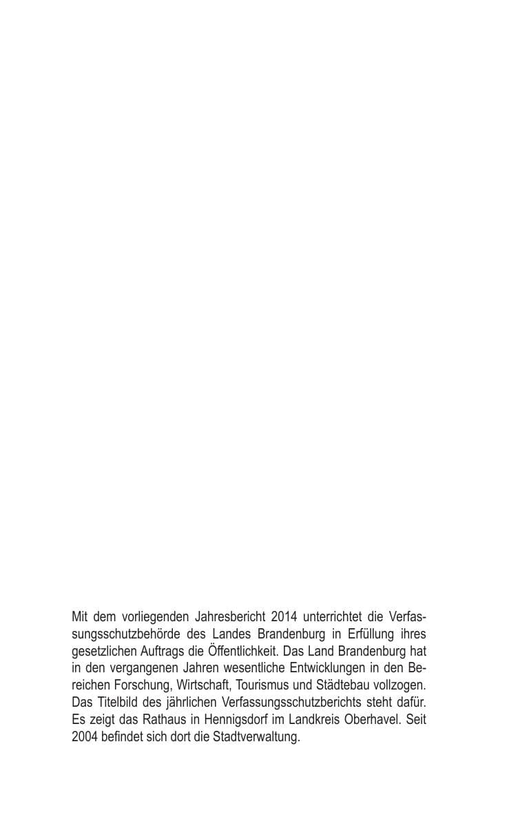 Seite 2 des Verfassungsschutzbericht 2014 Brandenburg