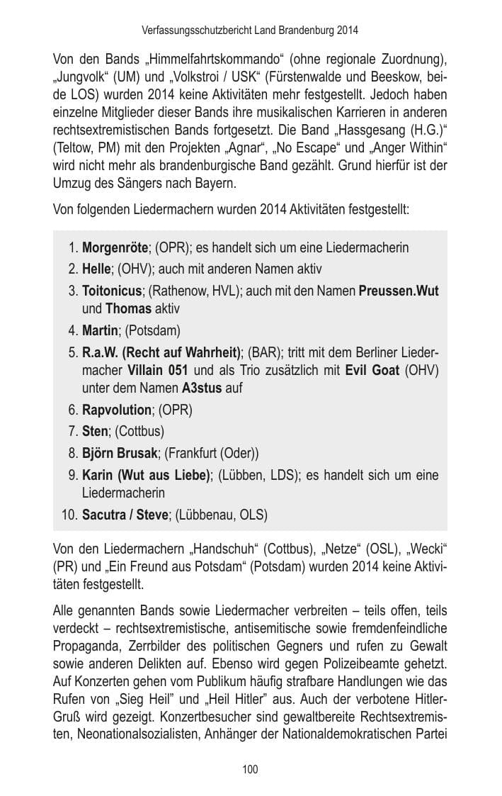 Seite 102 des Verfassungsschutzbericht 2014 Brandenburg