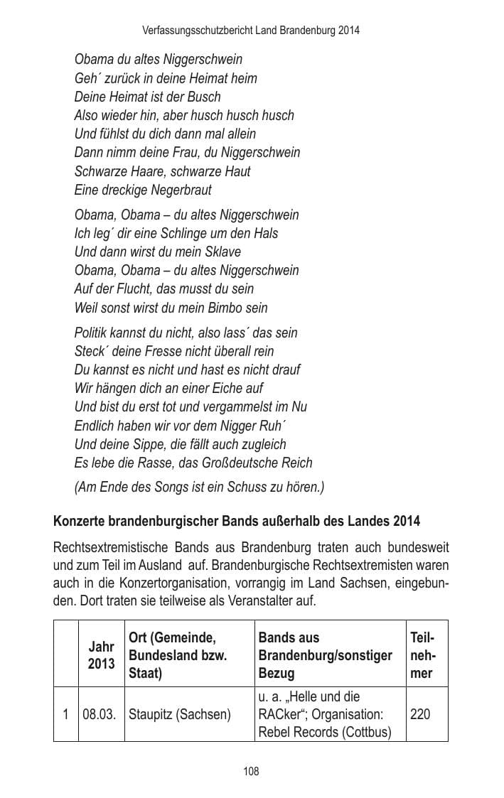 Seite 110 des Verfassungsschutzbericht 2014 Brandenburg
