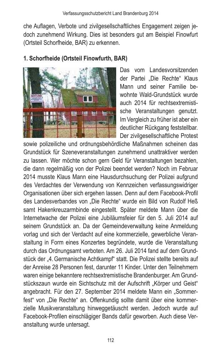 Seite 114 des Verfassungsschutzbericht 2014 Brandenburg