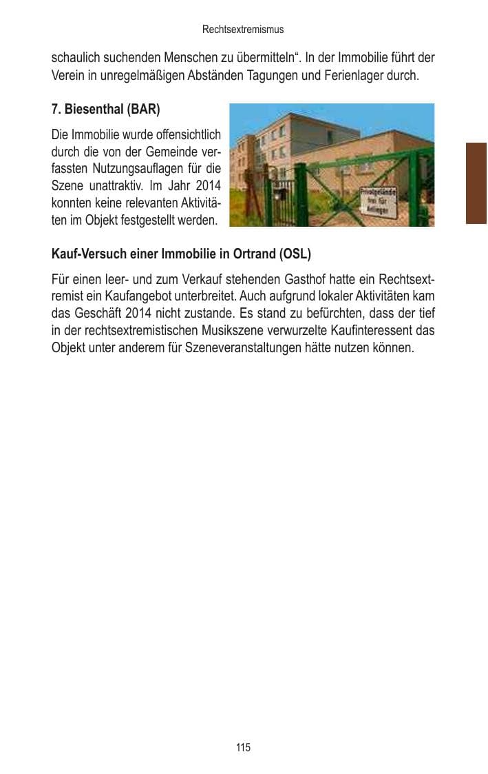 Seite 117 des Verfassungsschutzbericht 2014 Brandenburg