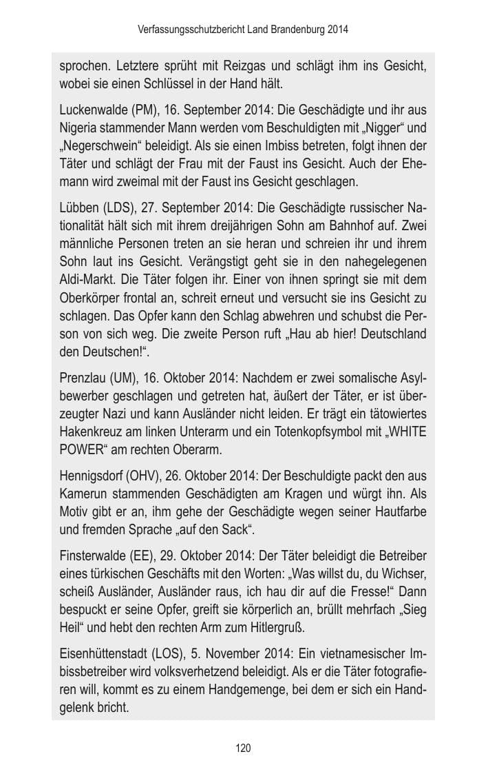 Seite 122 des Verfassungsschutzbericht 2014 Brandenburg