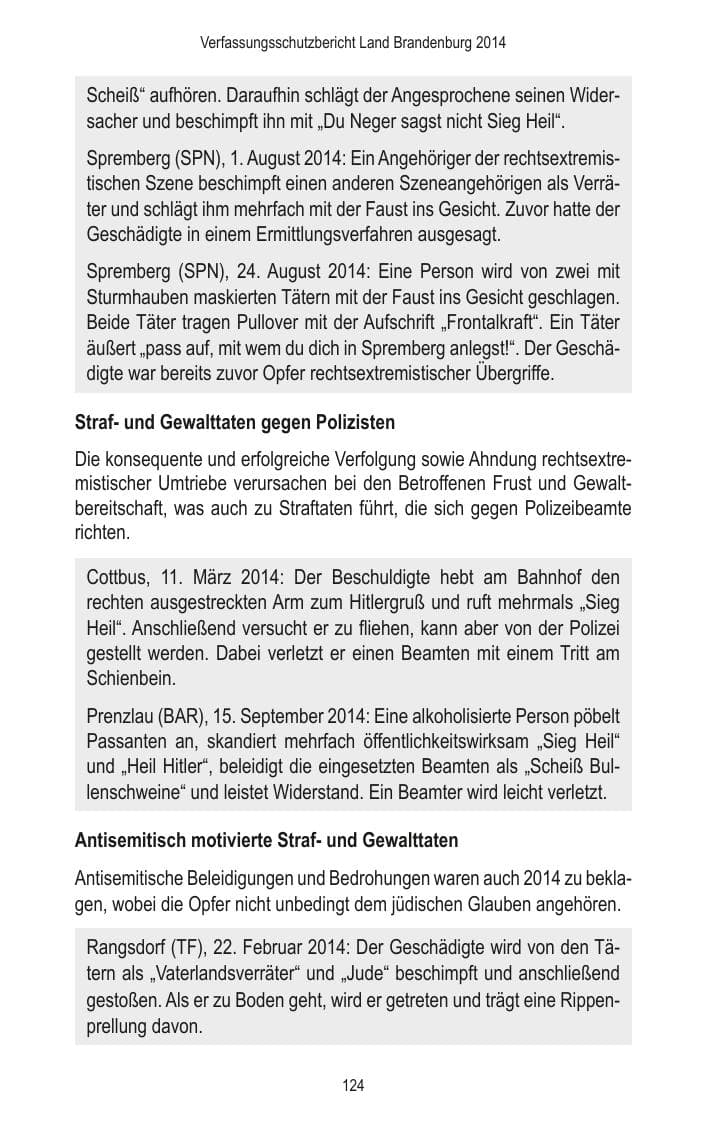 Seite 126 des Verfassungsschutzbericht 2014 Brandenburg