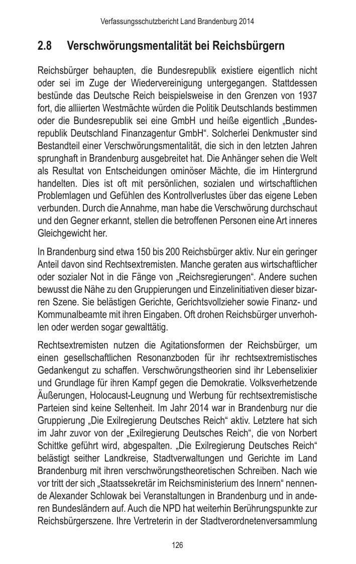 Seite 128 des Verfassungsschutzbericht 2014 Brandenburg