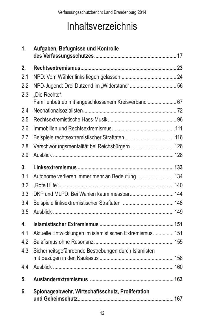 Seite 14 des Verfassungsschutzbericht 2014 Brandenburg