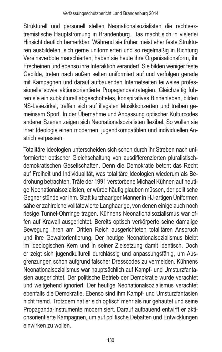 Seite 132 des Verfassungsschutzbericht 2014 Brandenburg