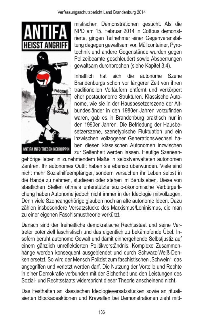 Seite 138 des Verfassungsschutzbericht 2014 Brandenburg
