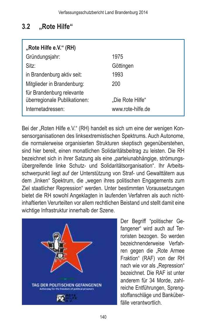 Seite 142 des Verfassungsschutzbericht 2014 Brandenburg