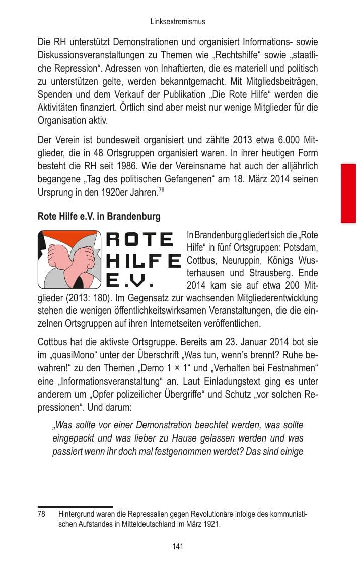 Seite 143 des Verfassungsschutzbericht 2014 Brandenburg