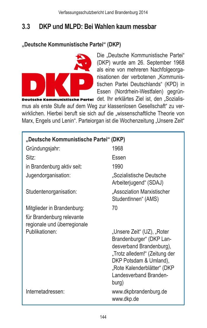Seite 146 des Verfassungsschutzbericht 2014 Brandenburg