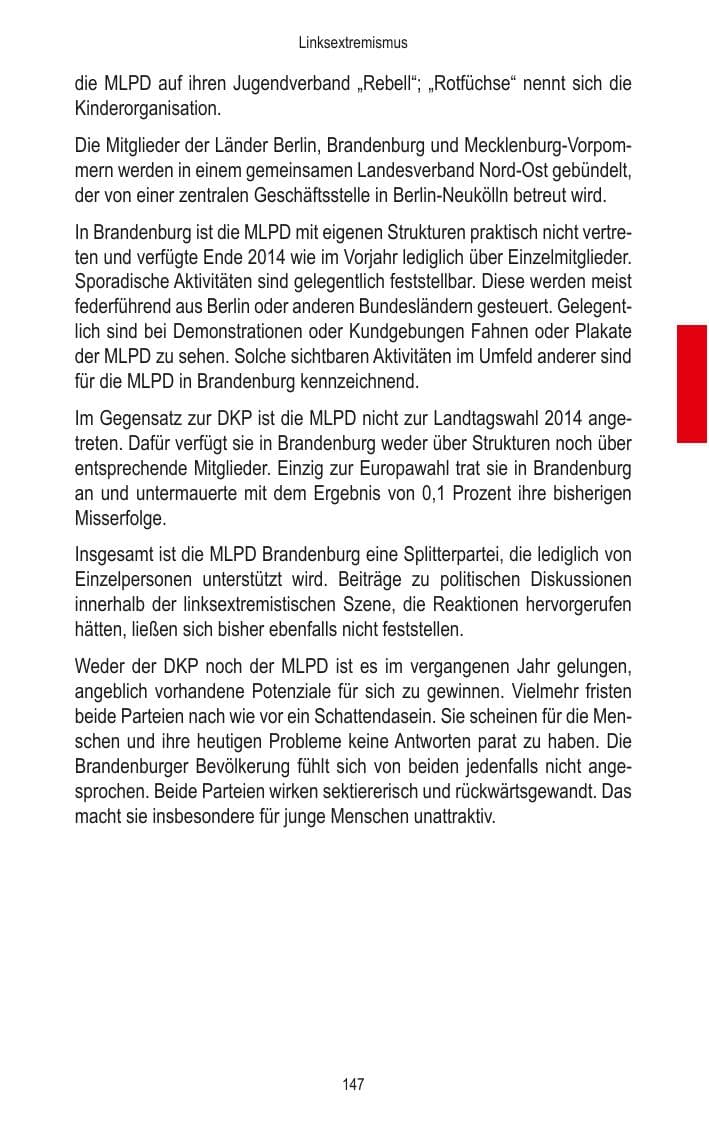 Seite 149 des Verfassungsschutzbericht 2014 Brandenburg