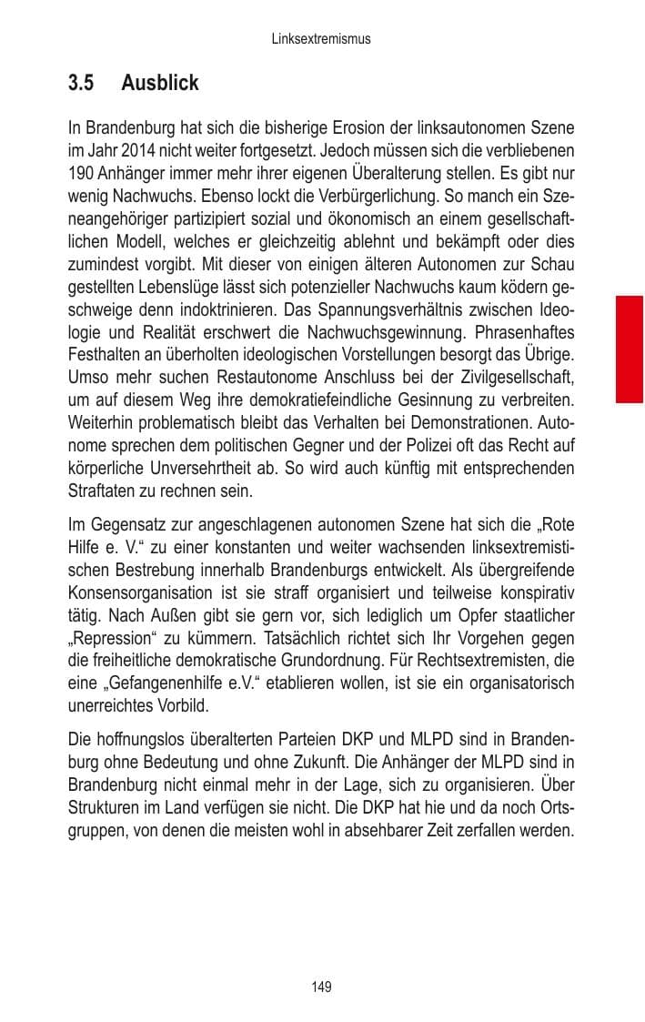 Seite 151 des Verfassungsschutzbericht 2014 Brandenburg