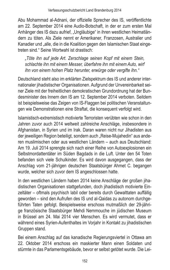 Seite 154 des Verfassungsschutzbericht 2014 Brandenburg