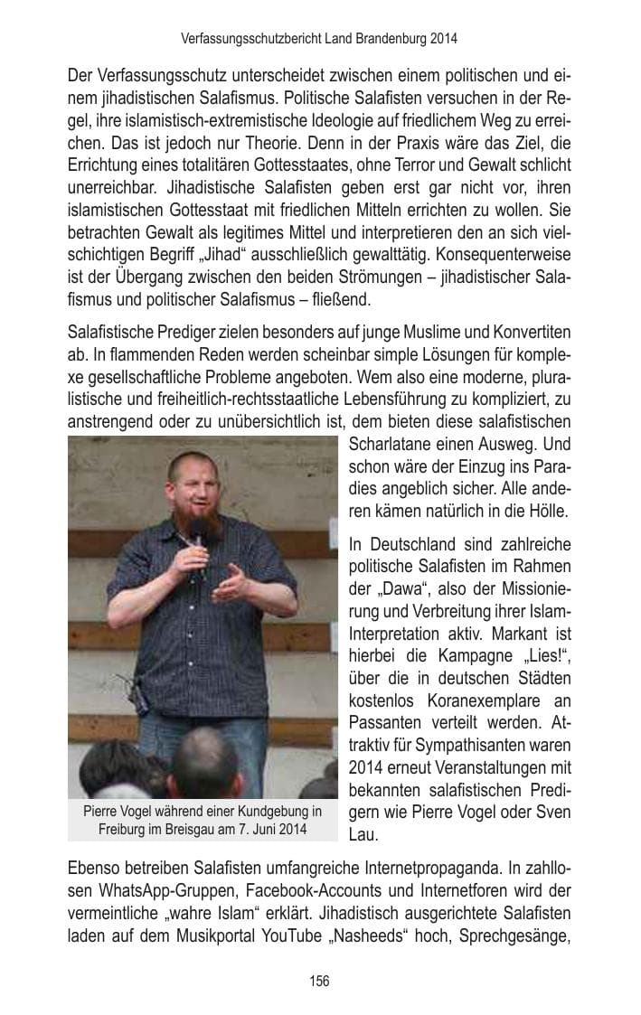 Seite 158 des Verfassungsschutzbericht 2014 Brandenburg