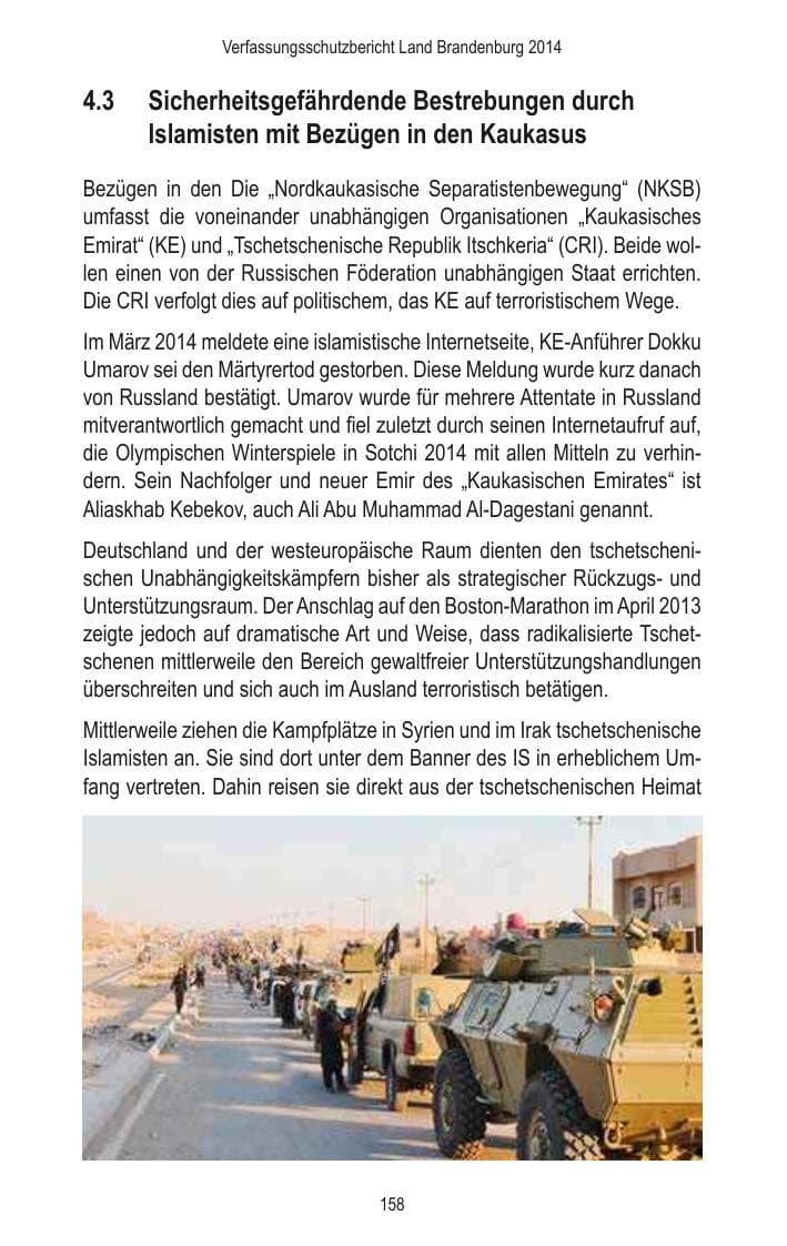 Seite 160 des Verfassungsschutzbericht 2014 Brandenburg