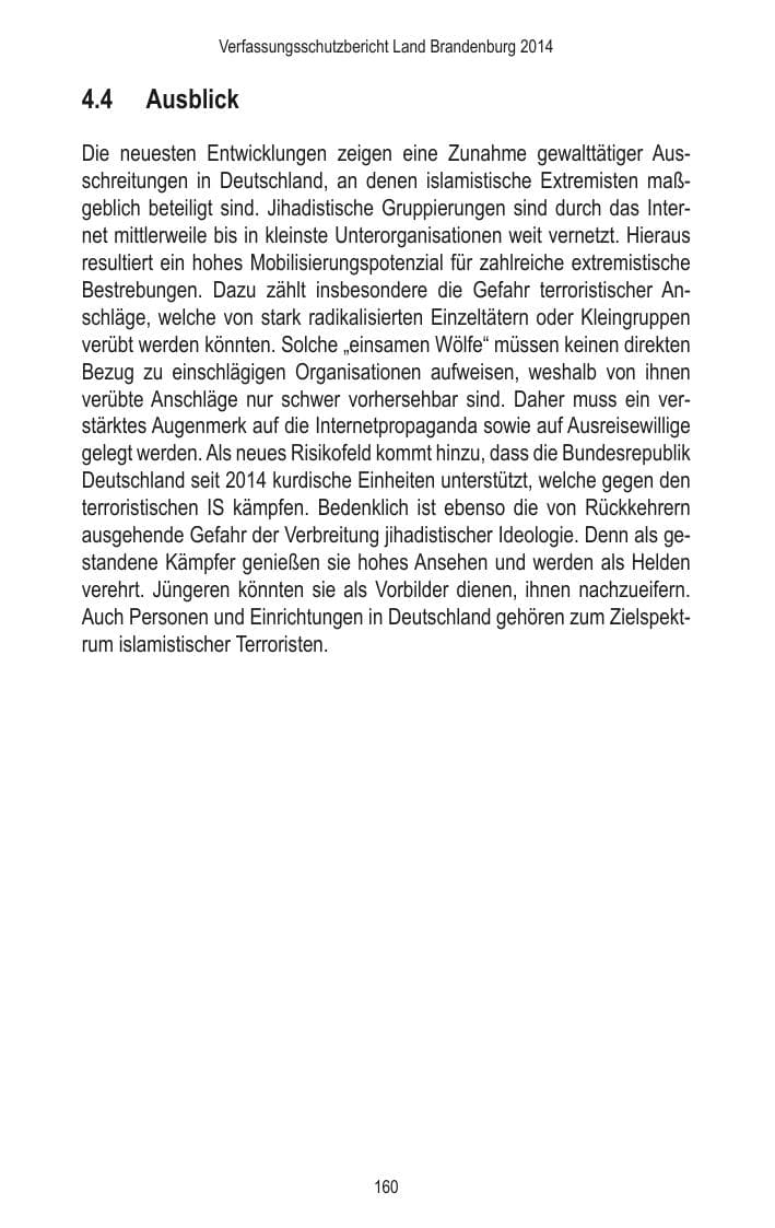 Seite 162 des Verfassungsschutzbericht 2014 Brandenburg