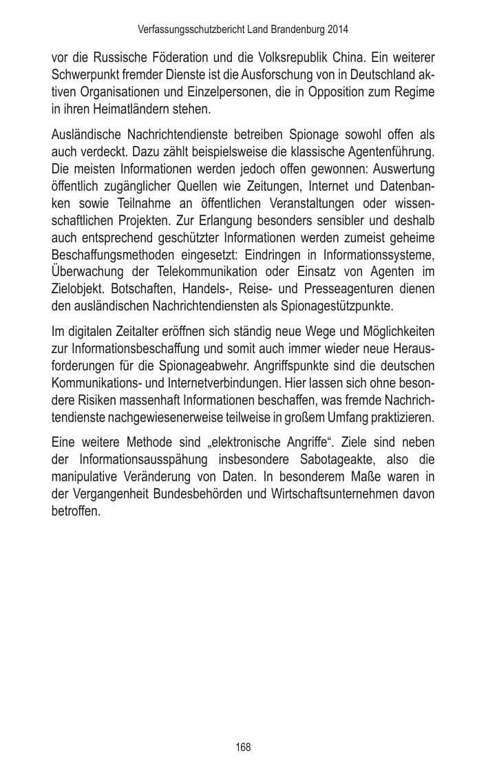 Seite 170 des Verfassungsschutzbericht 2014 Brandenburg