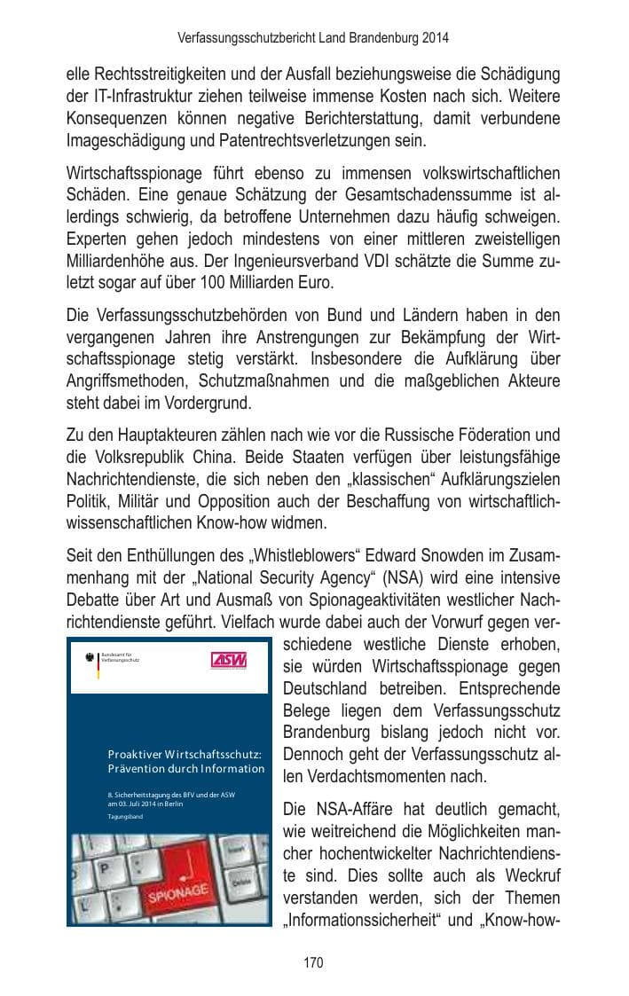 Seite 172 des Verfassungsschutzbericht 2014 Brandenburg