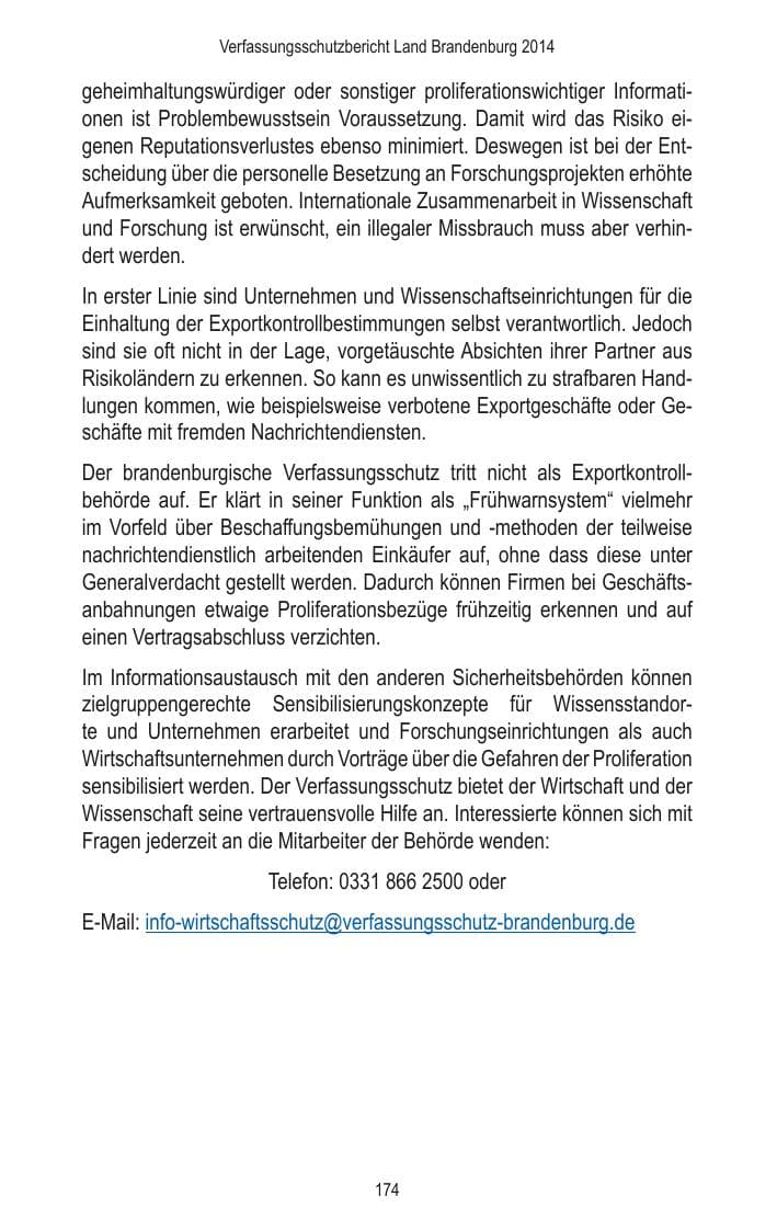 Seite 176 des Verfassungsschutzbericht 2014 Brandenburg