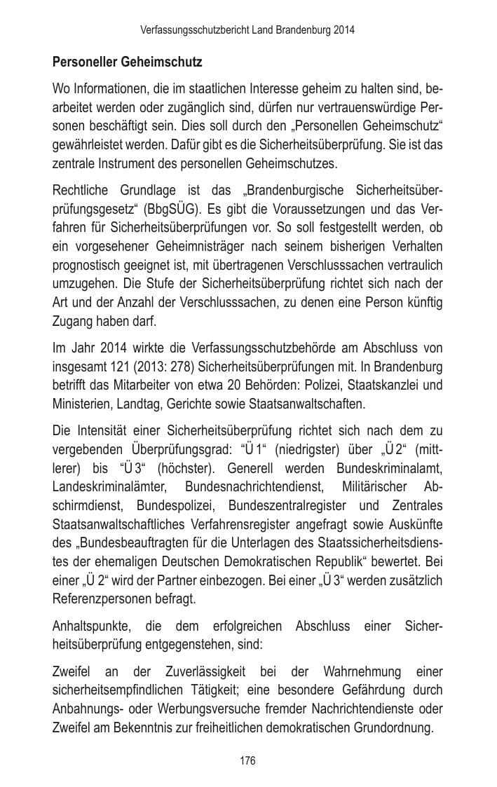 Seite 178 des Verfassungsschutzbericht 2014 Brandenburg