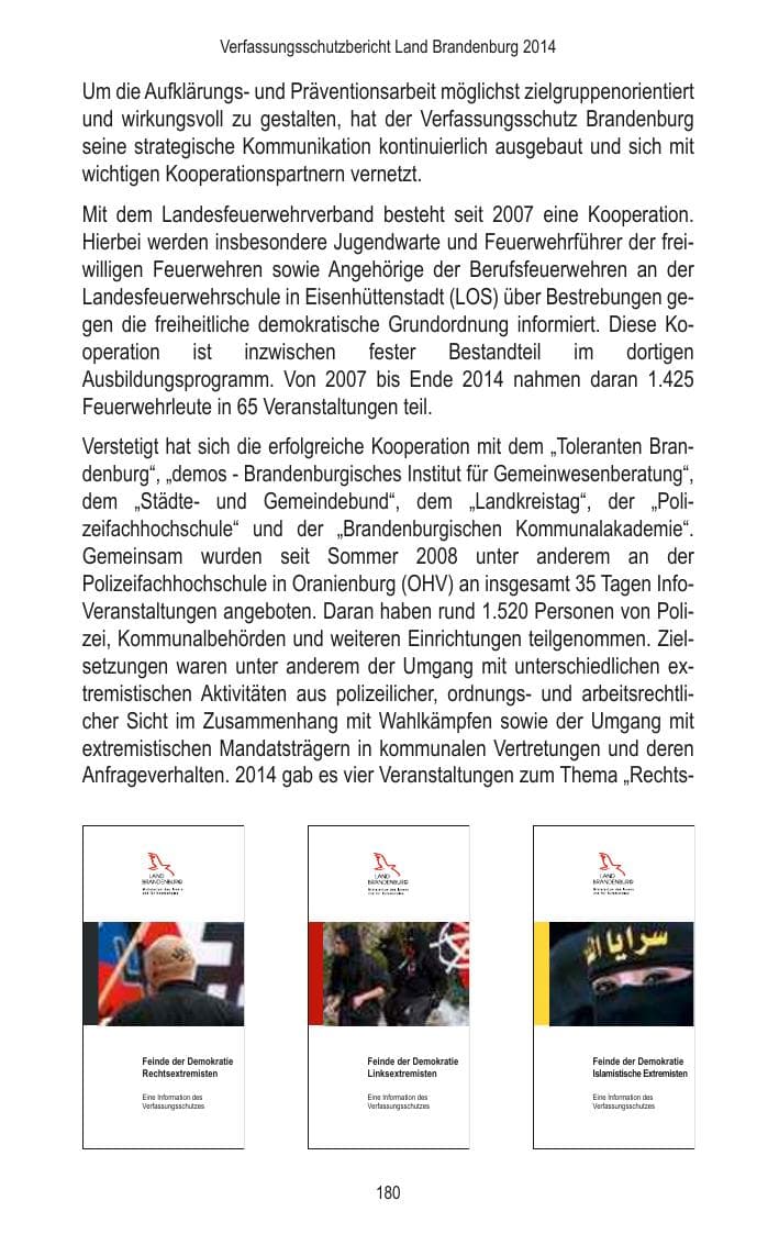 Seite 182 des Verfassungsschutzbericht 2014 Brandenburg