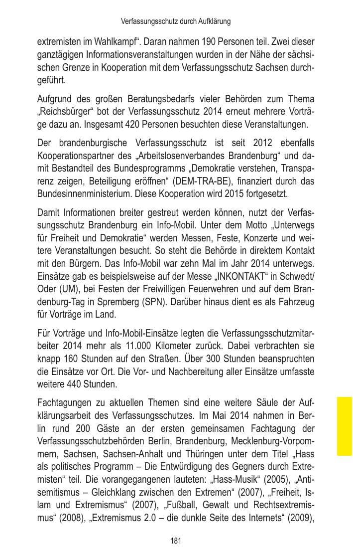 Seite 183 des Verfassungsschutzbericht 2014 Brandenburg