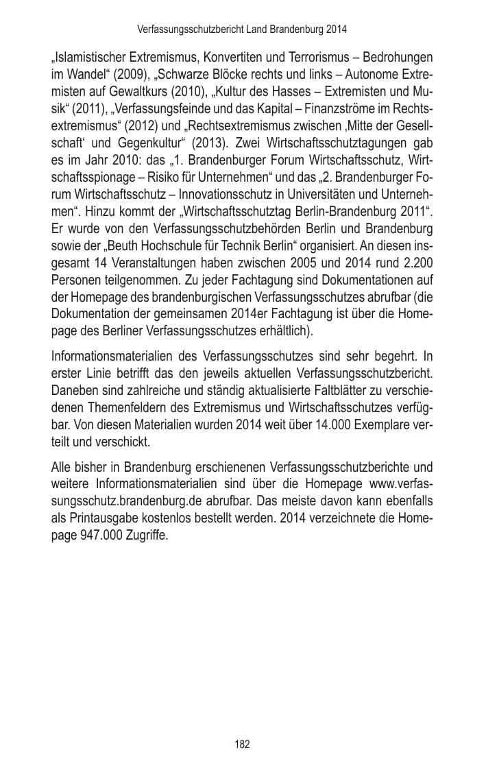 Seite 184 des Verfassungsschutzbericht 2014 Brandenburg