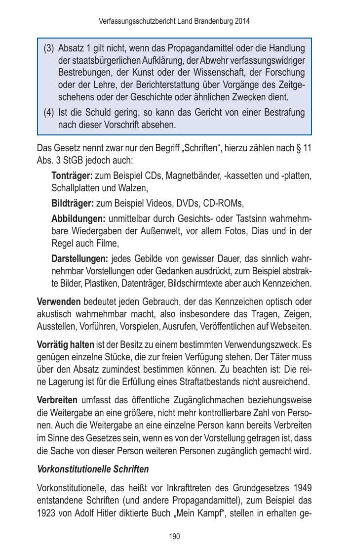 Seite 192 des Verfassungsschutzbericht 2014 Brandenburg