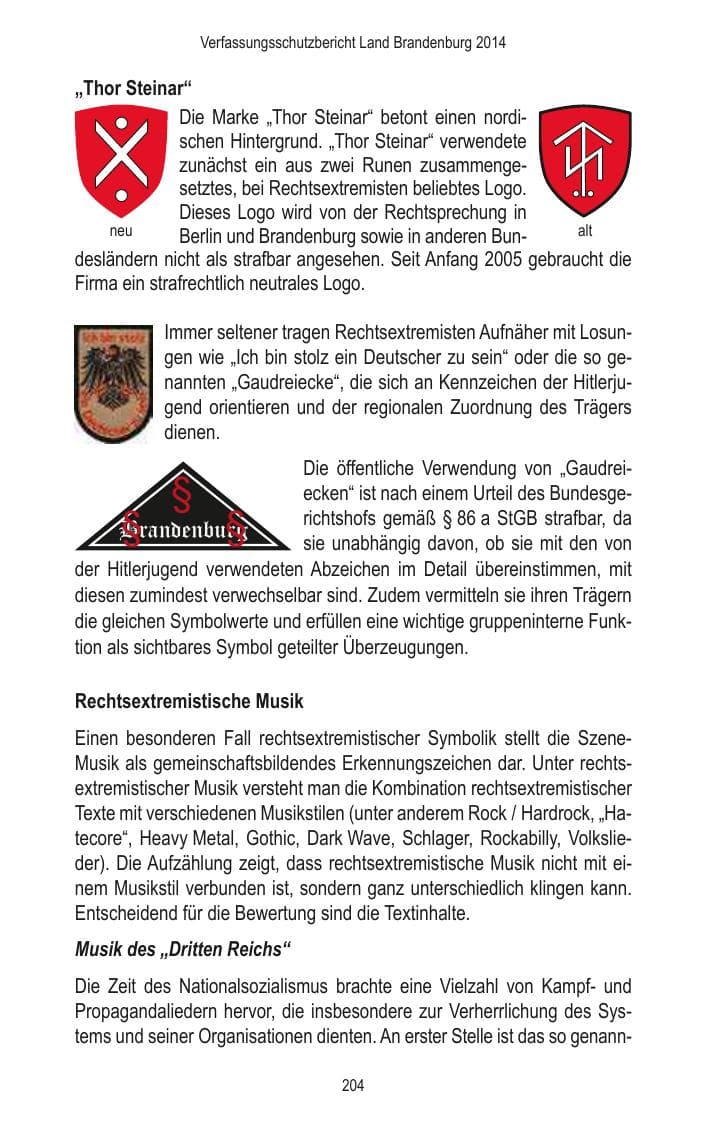 Seite 206 des Verfassungsschutzbericht 2014 Brandenburg