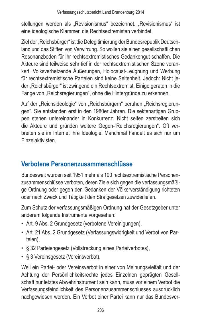 Seite 208 des Verfassungsschutzbericht 2014 Brandenburg