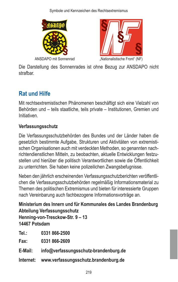 Seite 221 des Verfassungsschutzbericht 2014 Brandenburg
