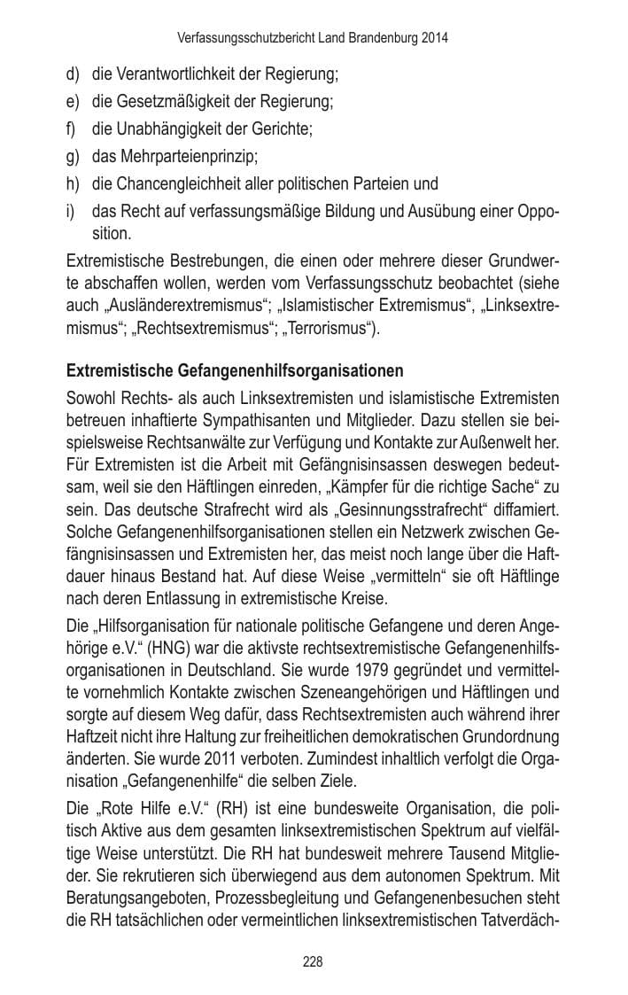 Seite 230 des Verfassungsschutzbericht 2014 Brandenburg