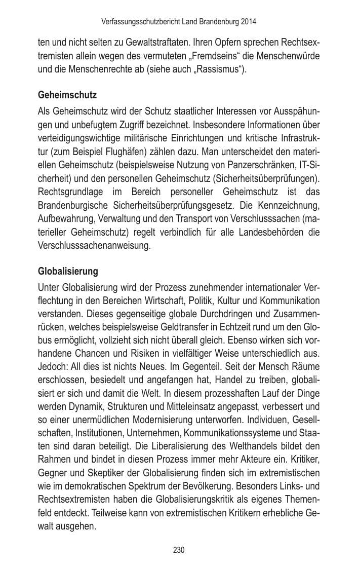 Seite 232 des Verfassungsschutzbericht 2014 Brandenburg